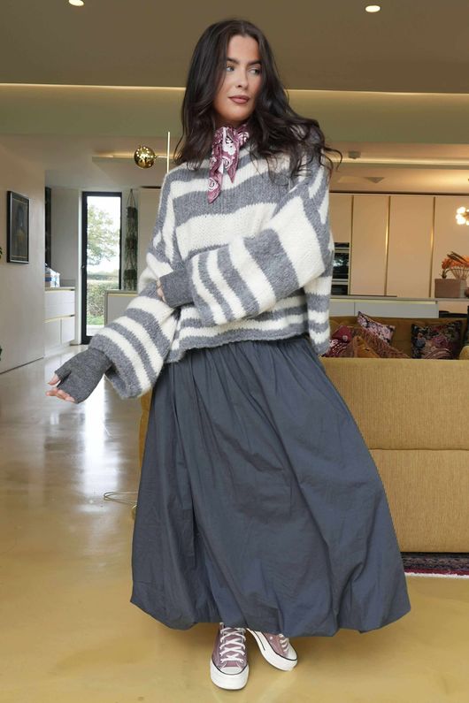 Paloma Bubble Hem Midi Skirt Charcoal
